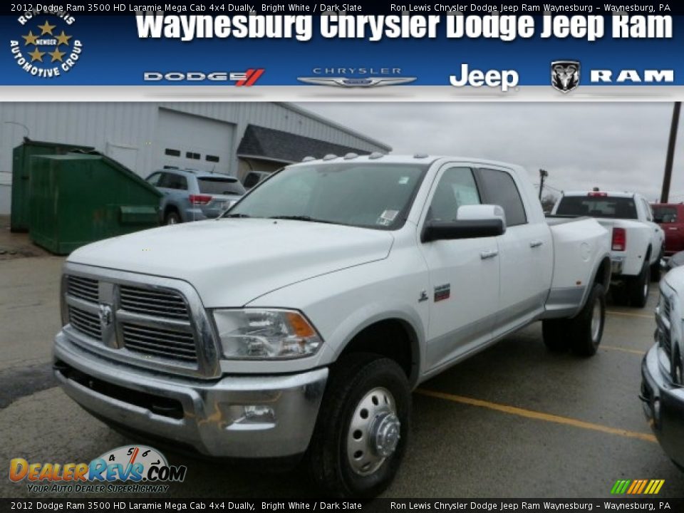 2012 Dodge Ram 3500 HD Laramie Mega Cab 4x4 Dually Bright White / Dark Slate Photo #1