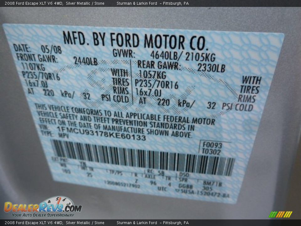 2008 Ford Escape XLT V6 4WD Silver Metallic / Stone Photo #14