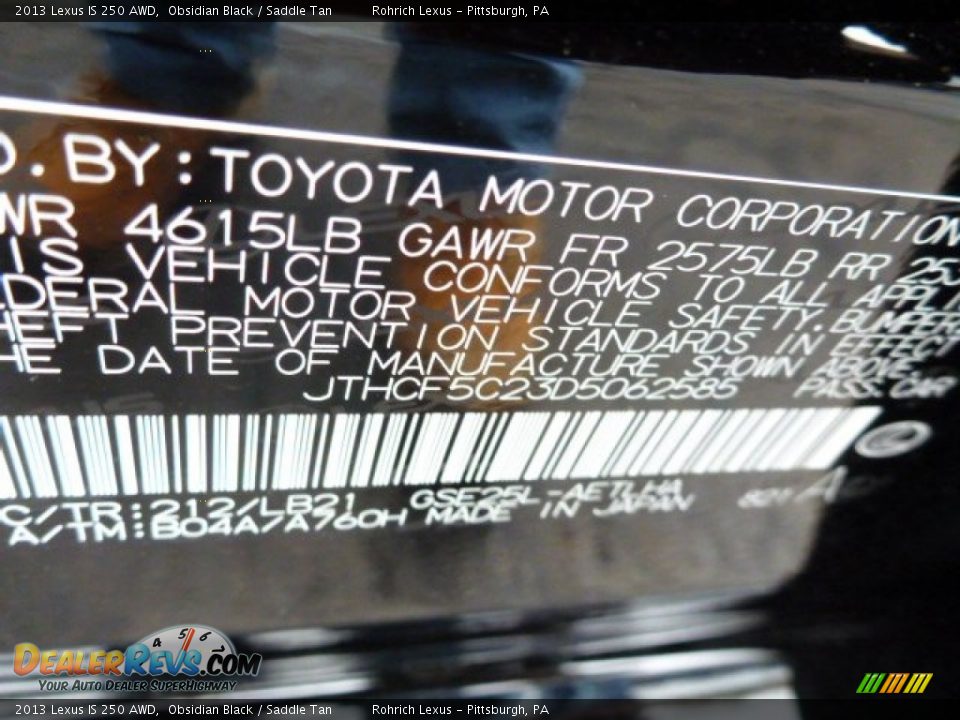 2013 Lexus IS 250 AWD Obsidian Black / Saddle Tan Photo #16