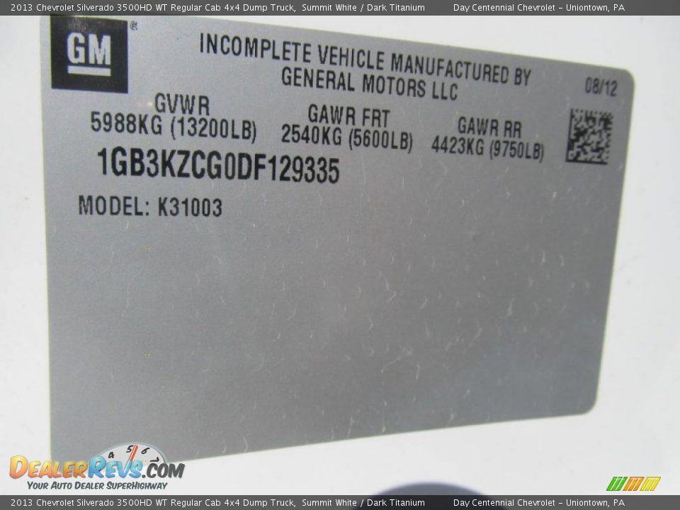 2013 Chevrolet Silverado 3500HD WT Regular Cab 4x4 Dump Truck Summit White / Dark Titanium Photo #19