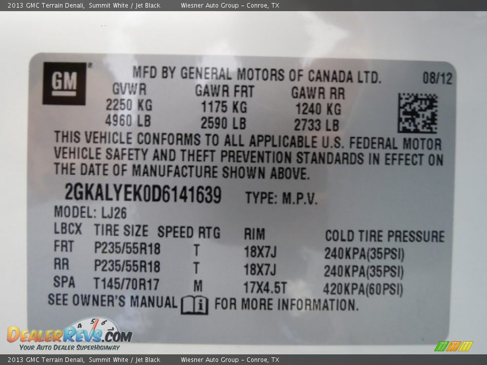 2013 GMC Terrain Denali Summit White / Jet Black Photo #7