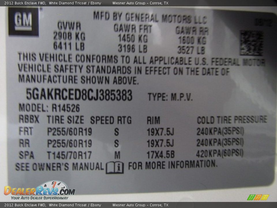 2012 Buick Enclave FWD White Diamond Tricoat / Ebony Photo #6