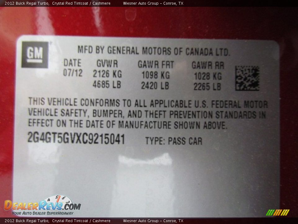 2012 Buick Regal Turbo Crystal Red Tintcoat / Cashmere Photo #6