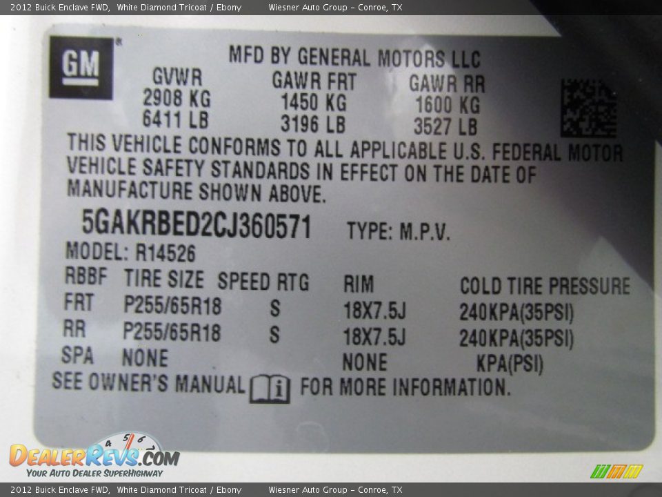 2012 Buick Enclave FWD White Diamond Tricoat / Ebony Photo #6