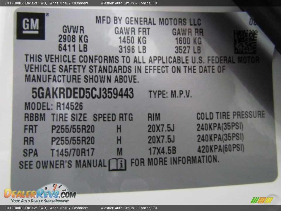 2012 Buick Enclave FWD White Opal / Cashmere Photo #5