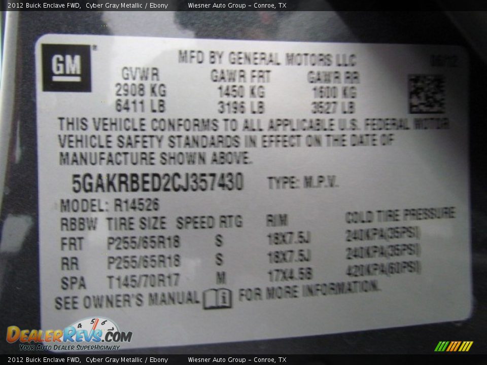 2012 Buick Enclave FWD Cyber Gray Metallic / Ebony Photo #5