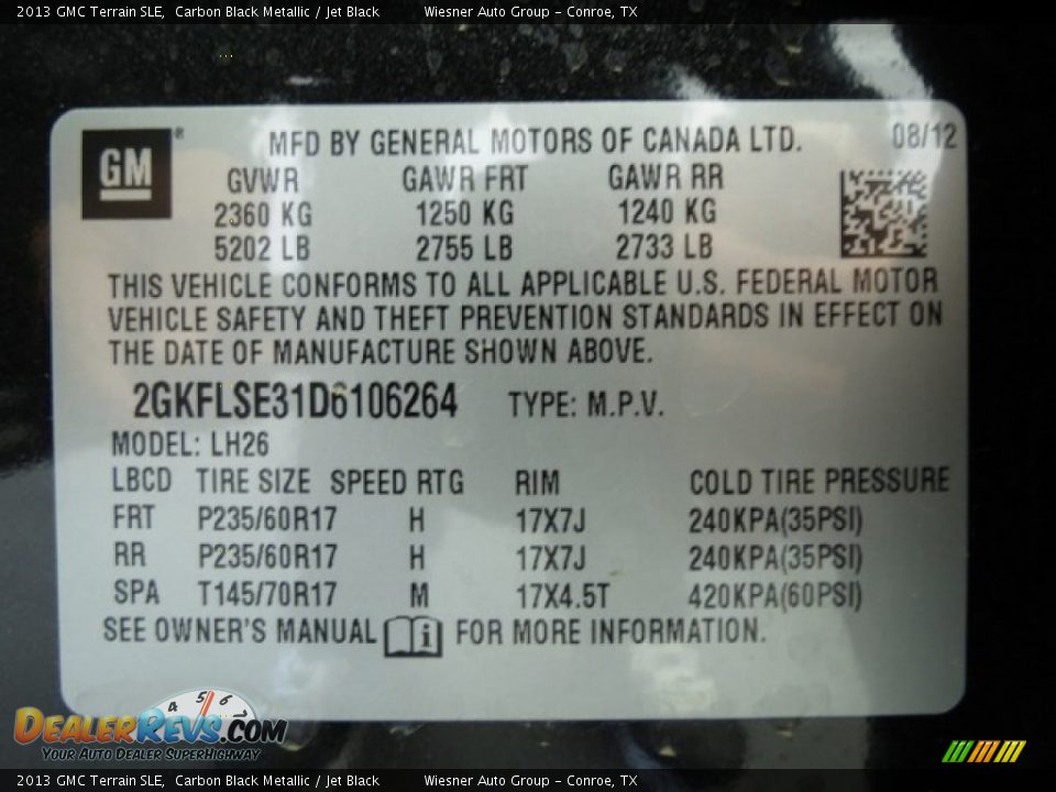 2013 GMC Terrain SLE Carbon Black Metallic / Jet Black Photo #7
