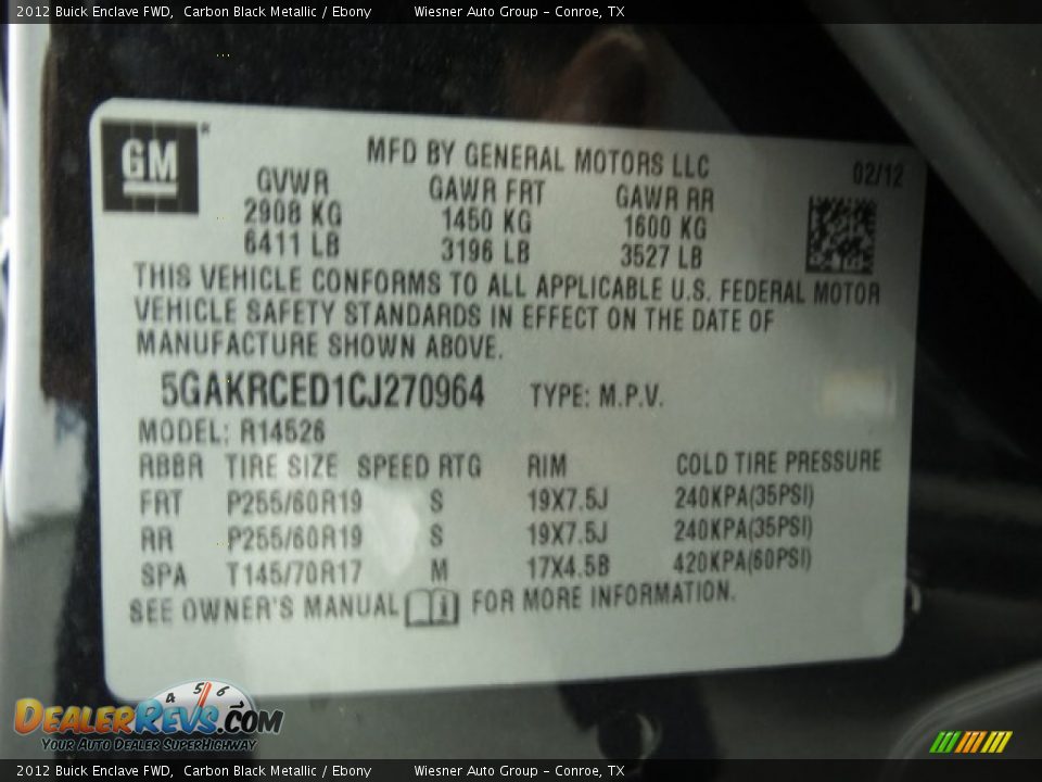 2012 Buick Enclave FWD Carbon Black Metallic / Ebony Photo #8