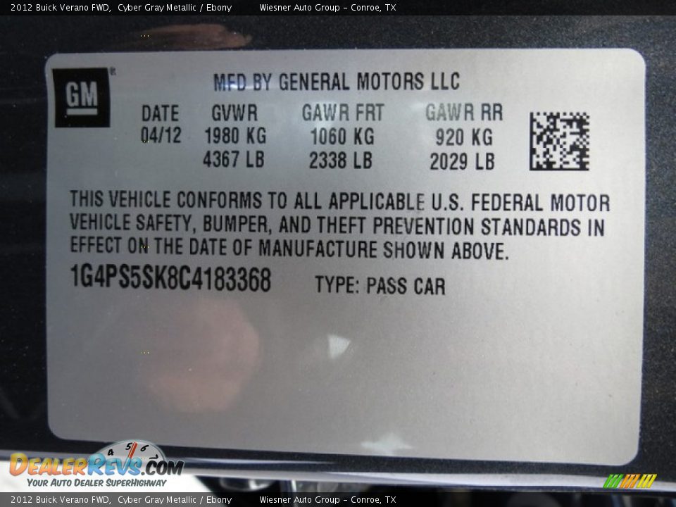2012 Buick Verano FWD Cyber Gray Metallic / Ebony Photo #8