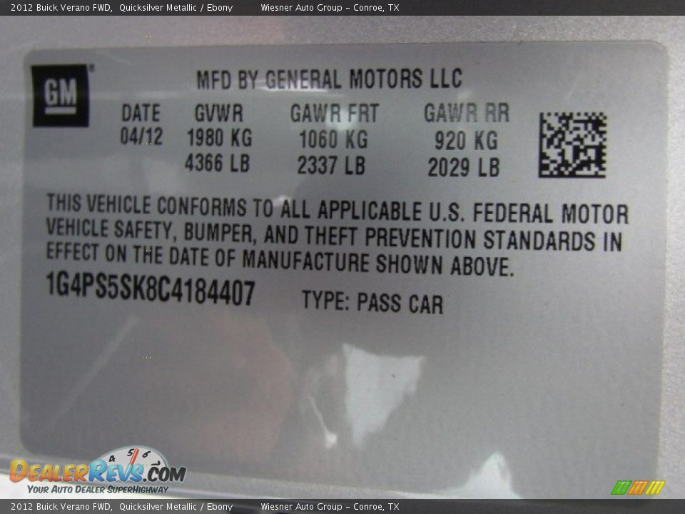 2012 Buick Verano FWD Quicksilver Metallic / Ebony Photo #5