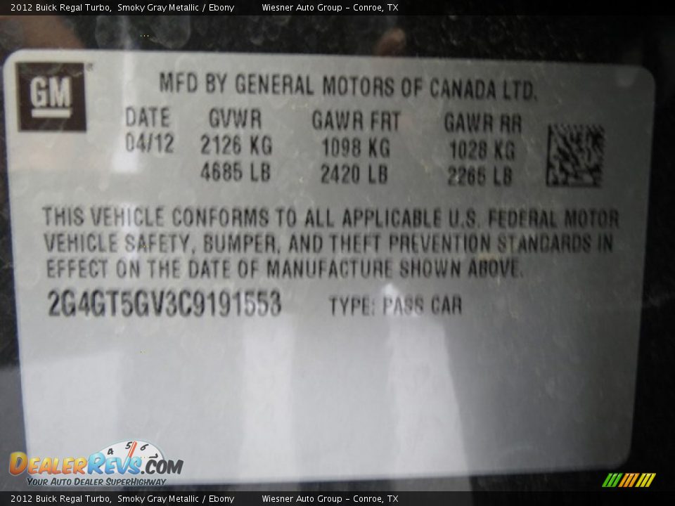 2012 Buick Regal Turbo Smoky Gray Metallic / Ebony Photo #8