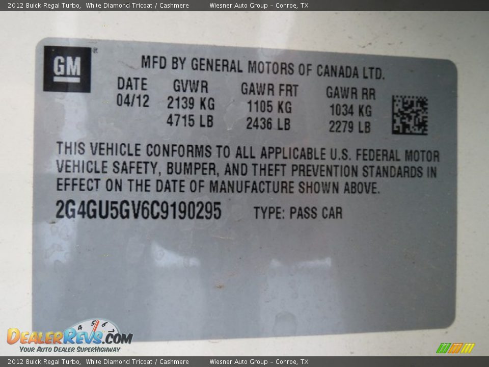 2012 Buick Regal Turbo White Diamond Tricoat / Cashmere Photo #8