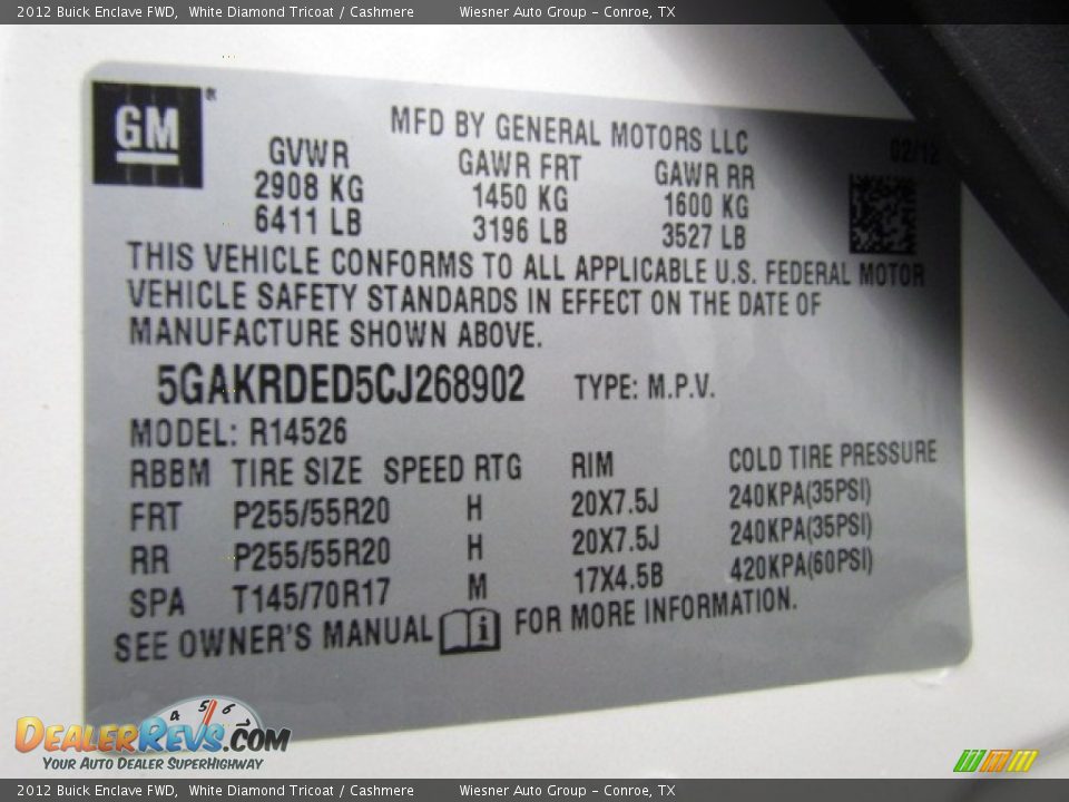 2012 Buick Enclave FWD White Diamond Tricoat / Cashmere Photo #6