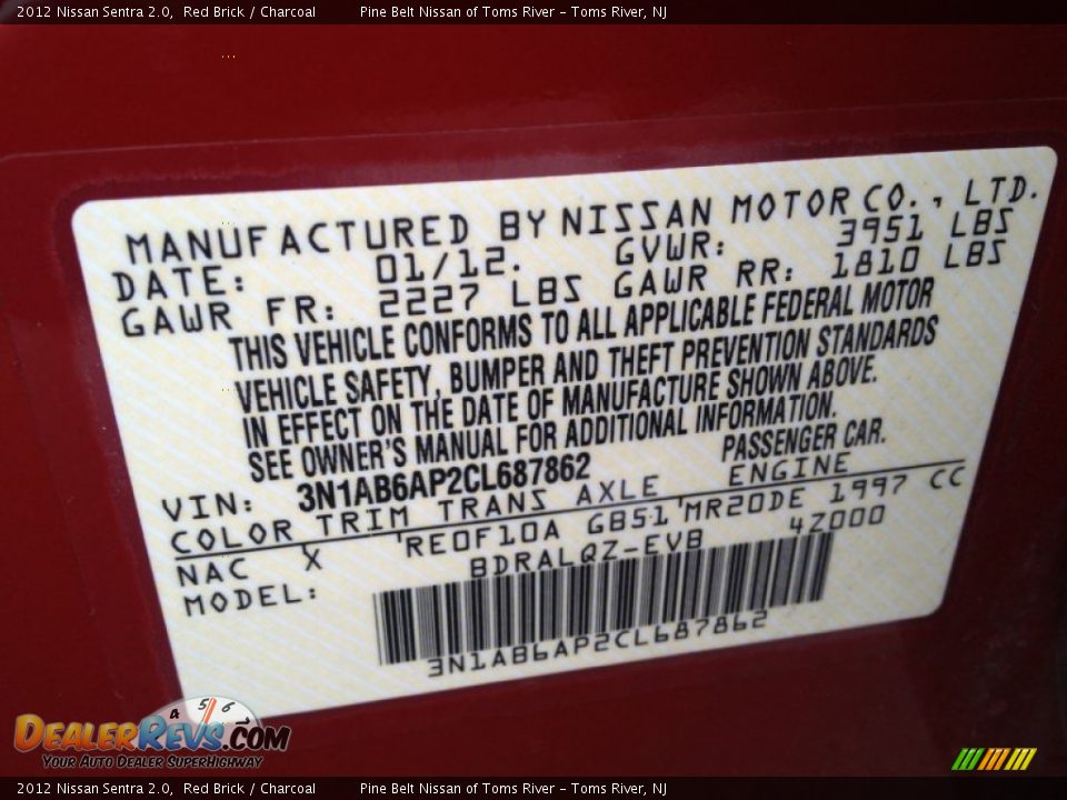2012 Nissan Sentra 2.0 Red Brick / Charcoal Photo #11