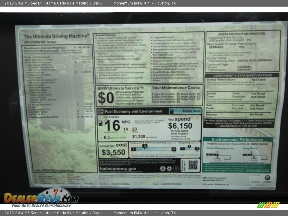 2013 BMW M5 Sedan Window Sticker Photo #30