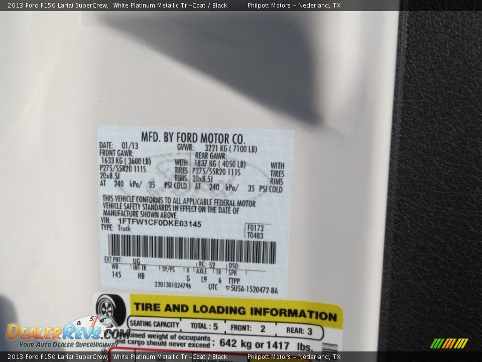 2013 Ford F150 Lariat SuperCrew White Platinum Metallic Tri-Coat / Black Photo #36