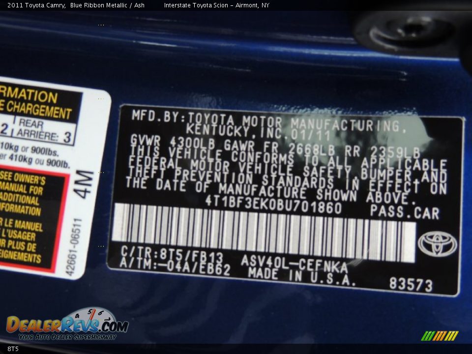 Toyota Color Code 8T5 Blue Ribbon Metallic