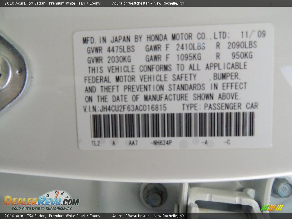 2010 Acura TSX Sedan Premium White Pearl / Ebony Photo #32