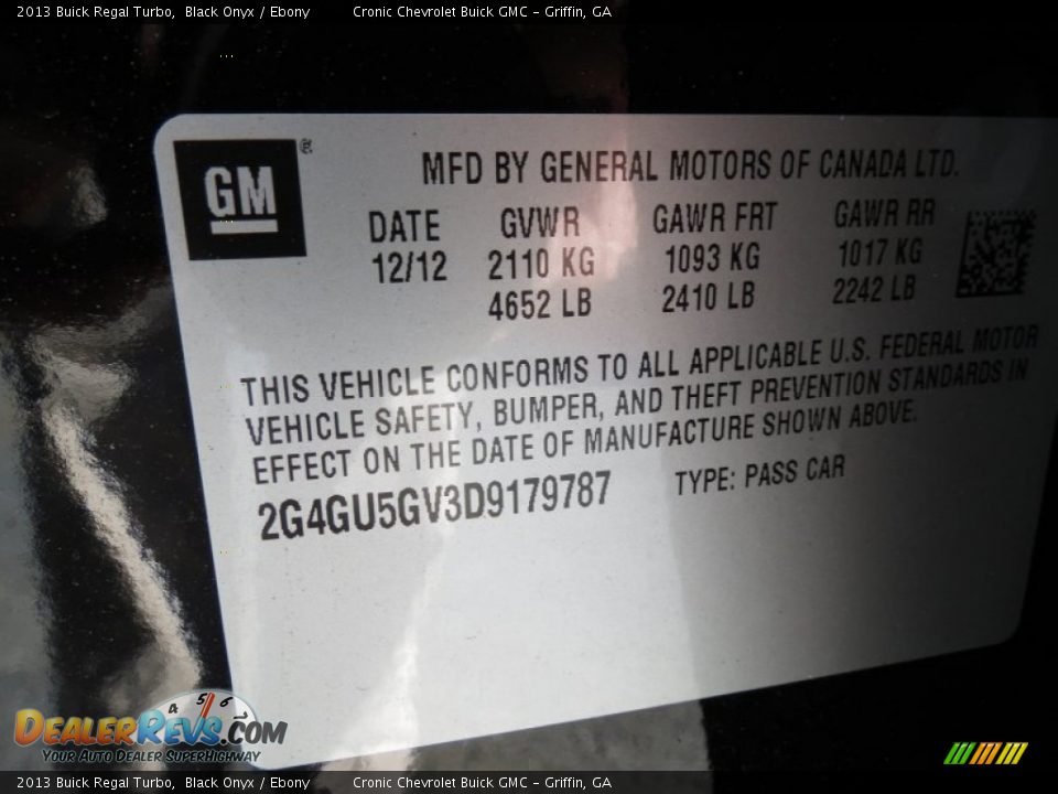 2013 Buick Regal Turbo Black Onyx / Ebony Photo #17