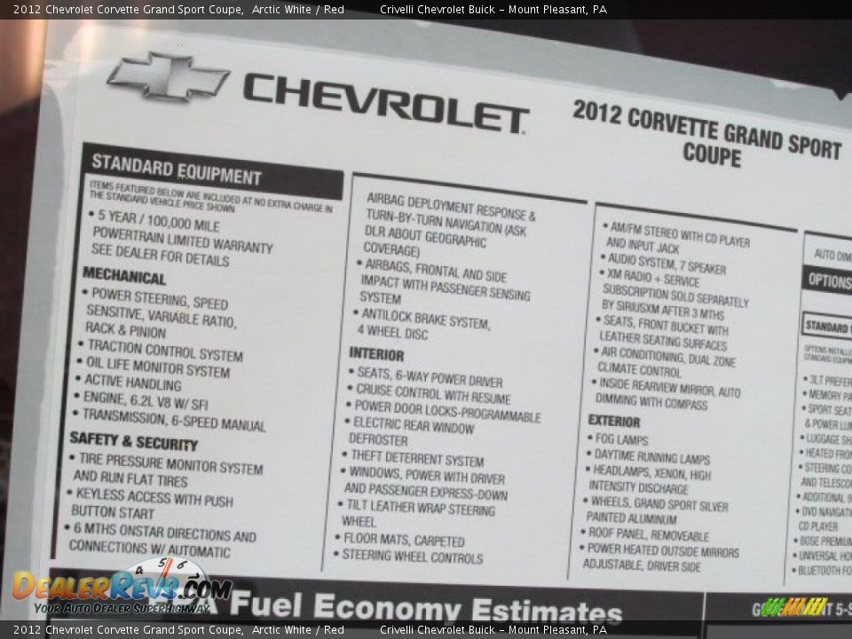 2012 Chevrolet Corvette Grand Sport Coupe Window Sticker Photo #34