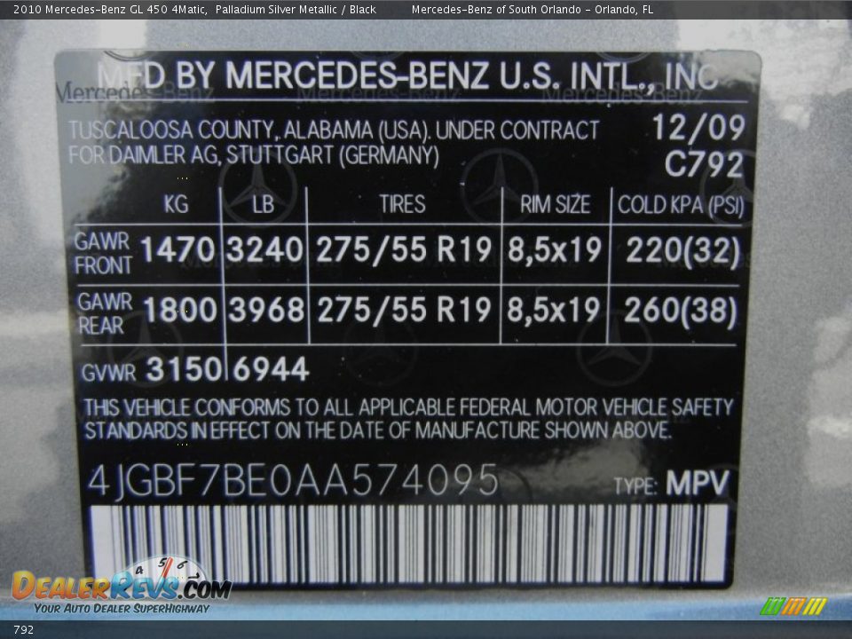 Mercedes-Benz Color Code 792 Palladium Silver Metallic