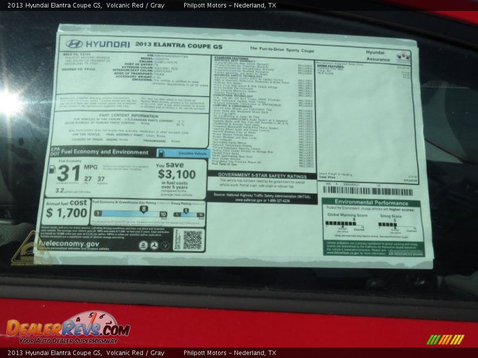 2013 Hyundai Elantra Coupe GS Volcanic Red / Gray Photo #30