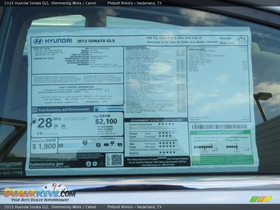 2013 Hyundai Sonata GLS Shimmering White / Camel Photo #33