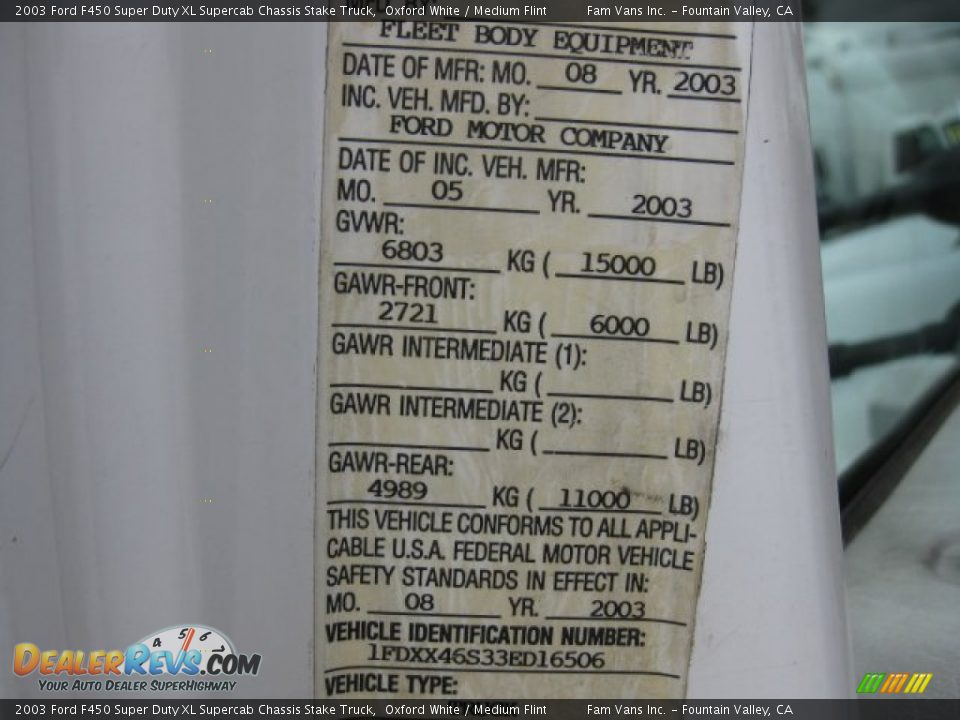 2003 Ford F450 Super Duty XL Supercab Chassis Stake Truck Oxford White / Medium Flint Photo #15