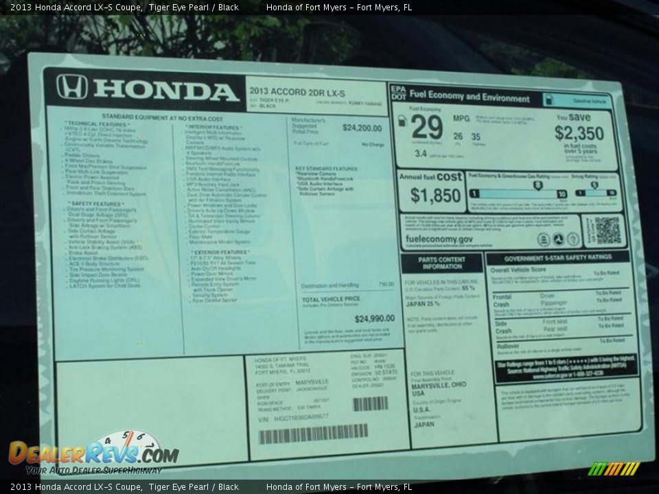 2013 Honda Accord LX-S Coupe Tiger Eye Pearl / Black Photo #8
