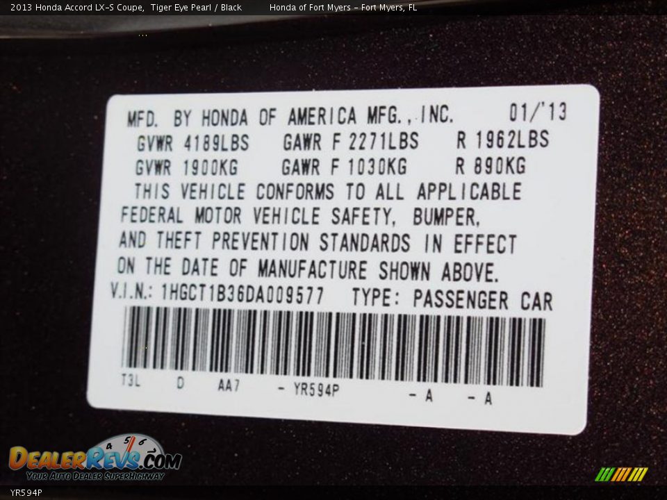 Honda Color Code YR594P Tiger Eye Pearl