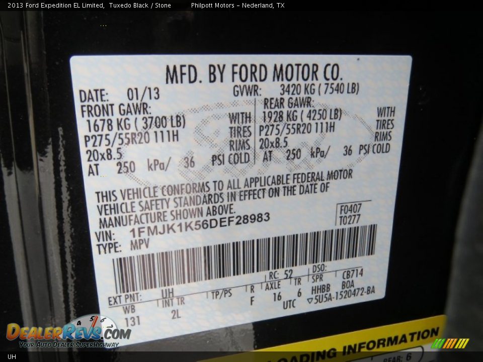 Ford Color Code UH Tuxedo Black
