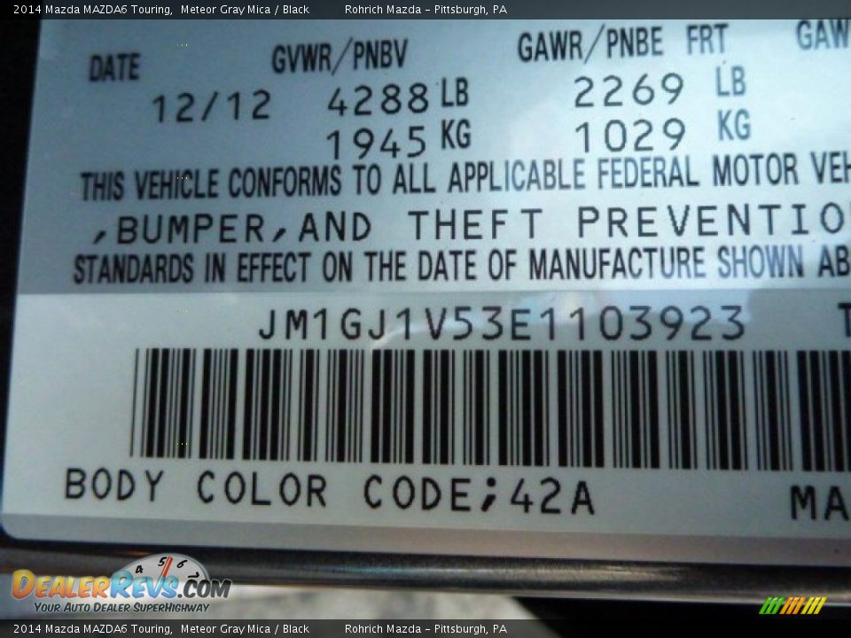 2014 Mazda MAZDA6 Touring Meteor Gray Mica / Black Photo #17