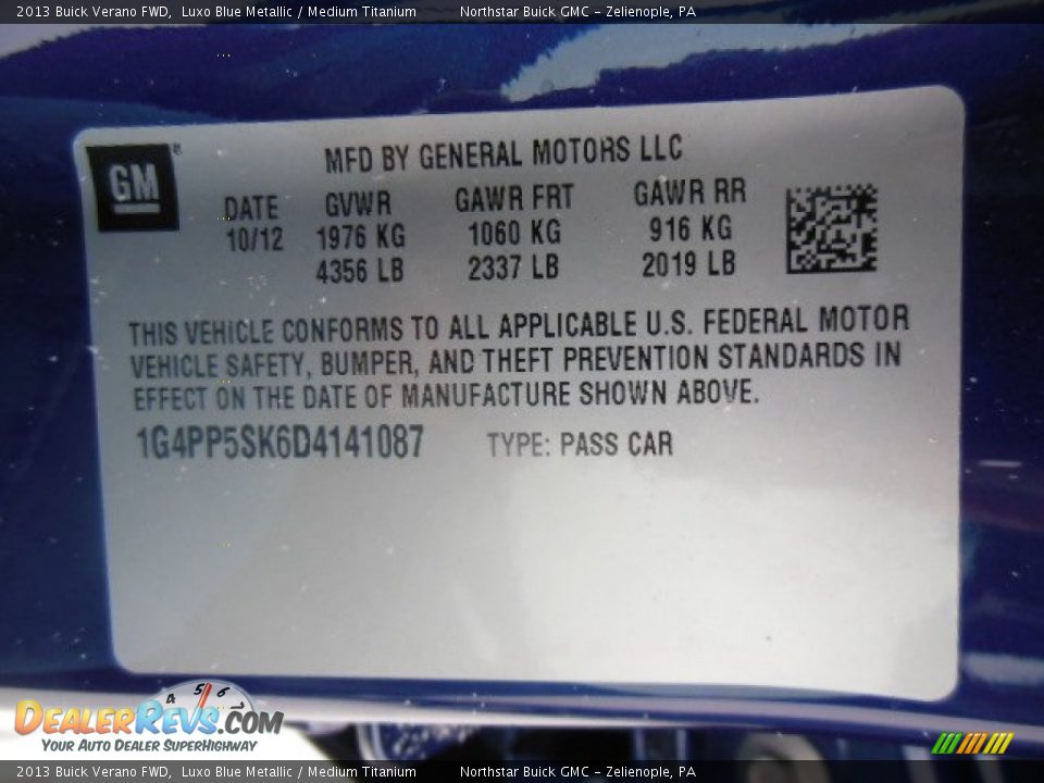 2013 Buick Verano FWD Luxo Blue Metallic / Medium Titanium Photo #20