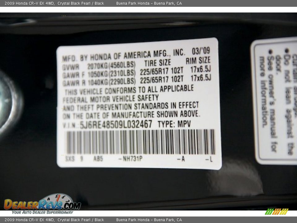 2009 Honda CR-V EX 4WD Crystal Black Pearl / Black Photo #35