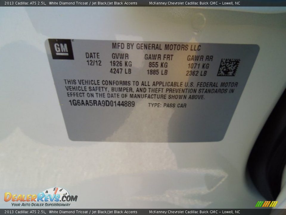 2013 Cadillac ATS 2.5L White Diamond Tricoat / Jet Black/Jet Black Accents Photo #7