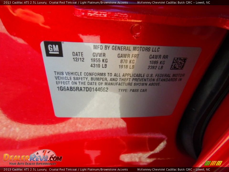 2013 Cadillac ATS 2.5L Luxury Crystal Red Tintcoat / Light Platinum/Brownstone Accents Photo #7