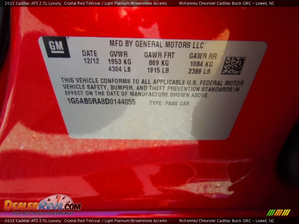 2013 Cadillac ATS 2.5L Luxury Crystal Red Tintcoat / Light Platinum/Brownstone Accents Photo #7