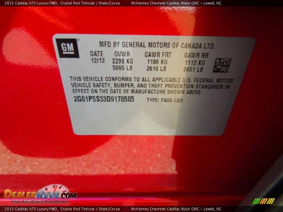 2013 Cadillac XTS Luxury FWD Crystal Red Tintcoat / Shale/Cocoa Photo #7