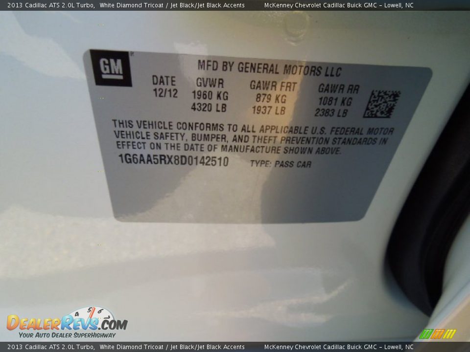 2013 Cadillac ATS 2.0L Turbo White Diamond Tricoat / Jet Black/Jet Black Accents Photo #7