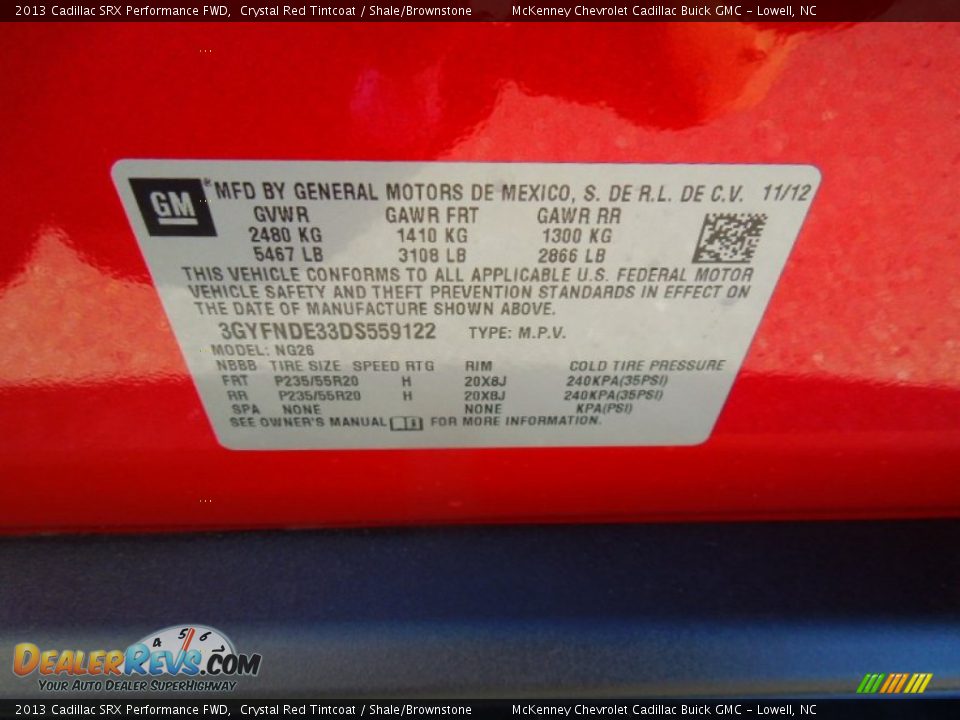 2013 Cadillac SRX Performance FWD Crystal Red Tintcoat / Shale/Brownstone Photo #7