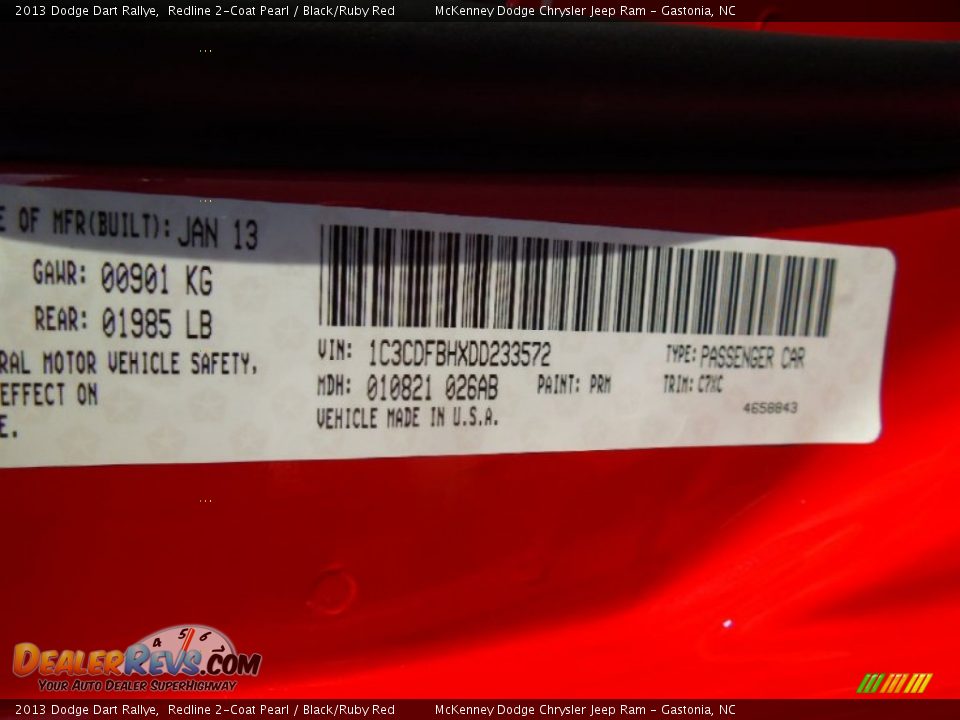2013 Dodge Dart Rallye Redline 2-Coat Pearl / Black/Ruby Red Photo #7