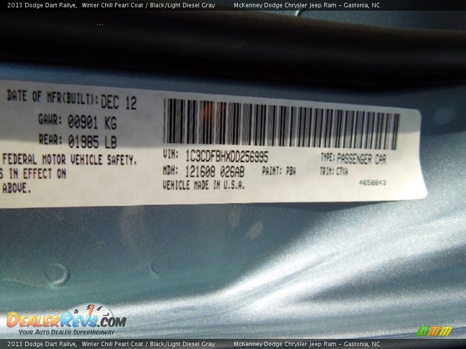 2013 Dodge Dart Rallye Winter Chill Pearl Coat / Black/Light Diesel Gray Photo #7