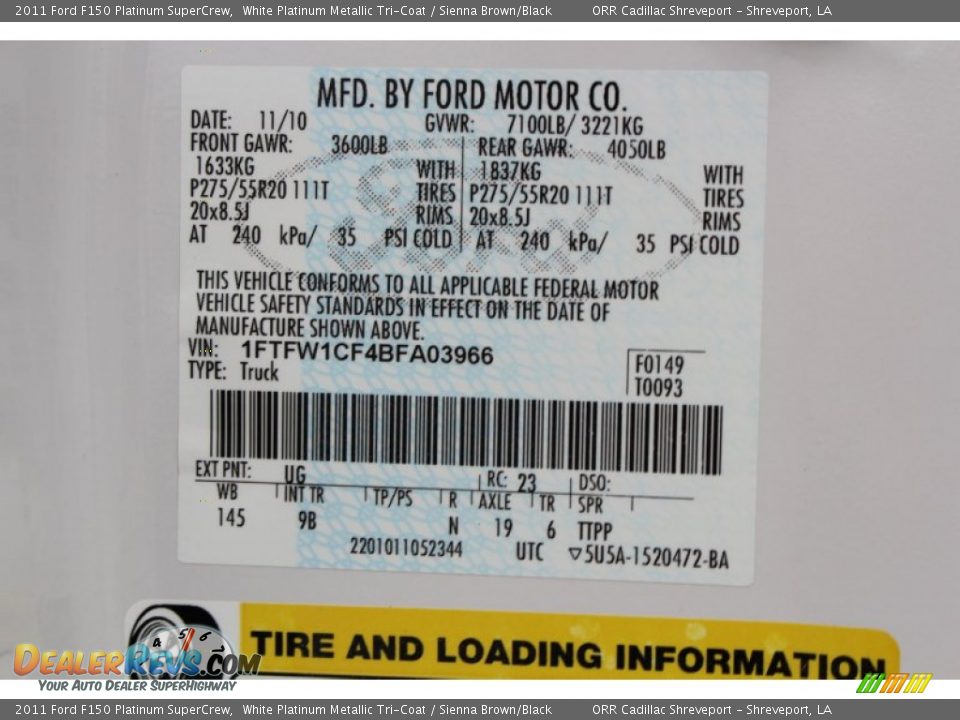 2011 Ford F150 Platinum SuperCrew White Platinum Metallic Tri-Coat / Sienna Brown/Black Photo #24