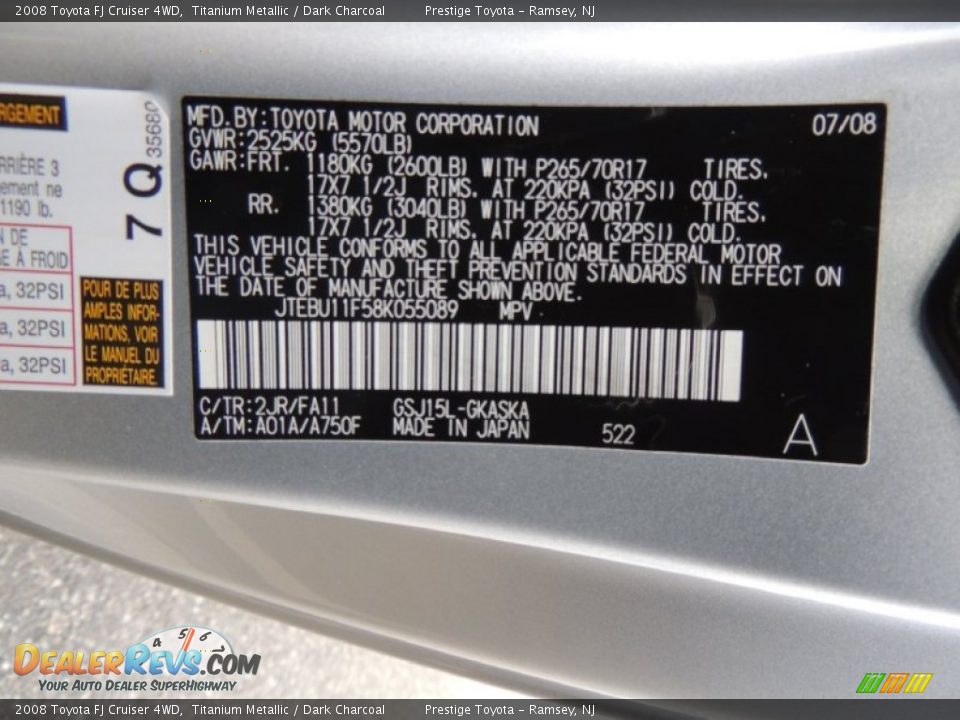 2008 Toyota FJ Cruiser 4WD Titanium Metallic / Dark Charcoal Photo #15