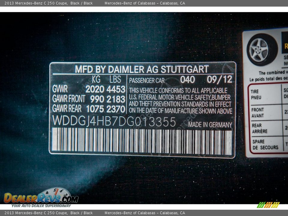 2013 Mercedes-Benz C 250 Coupe Black / Black Photo #7