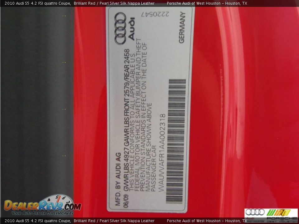 2010 Audi S5 4.2 FSI quattro Coupe Brilliant Red / Pearl Silver Silk Nappa Leather Photo #34