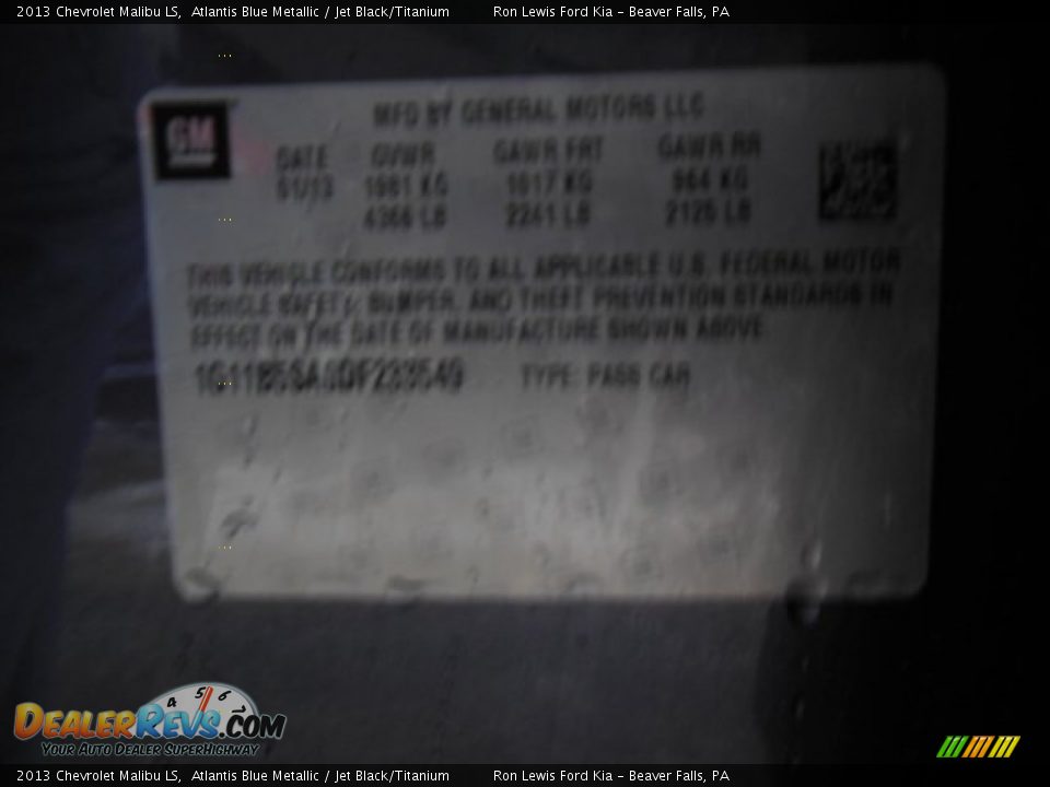 2013 Chevrolet Malibu LS Atlantis Blue Metallic / Jet Black/Titanium Photo #20