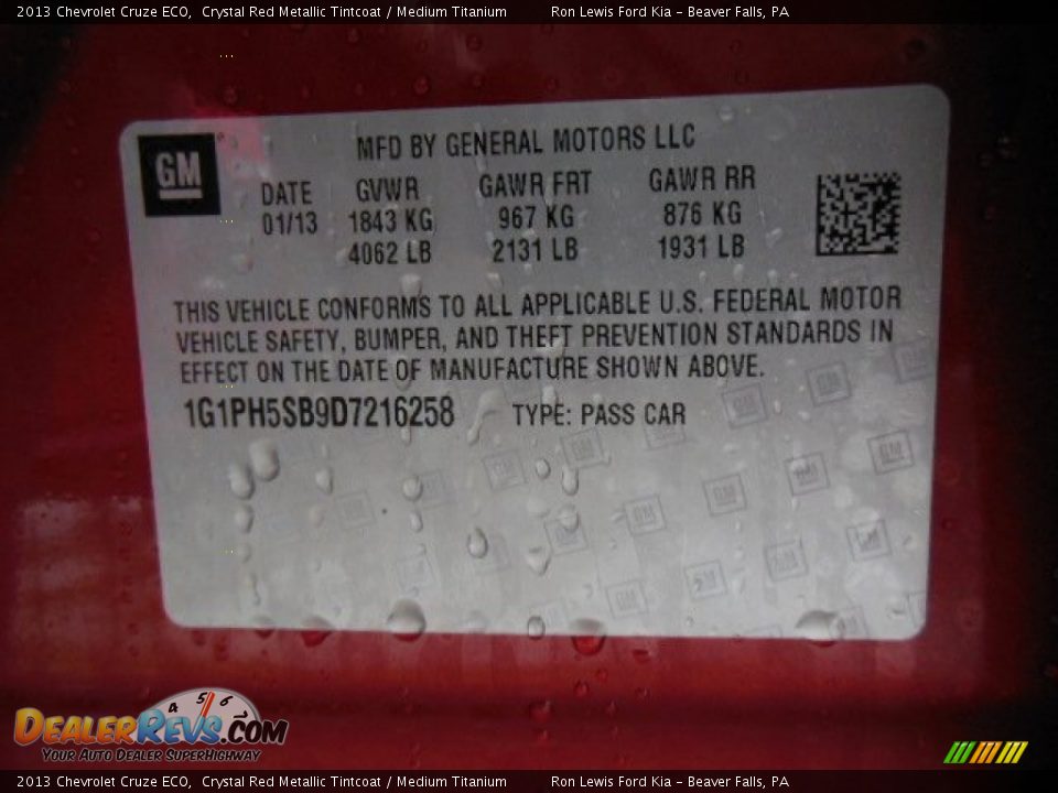 2013 Chevrolet Cruze ECO Crystal Red Metallic Tintcoat / Medium Titanium Photo #20
