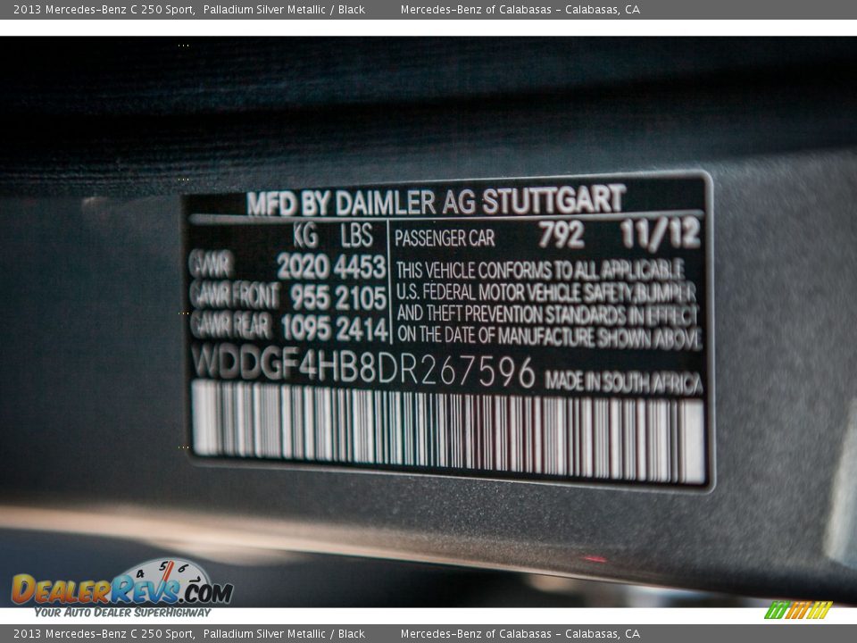 2013 Mercedes-Benz C 250 Sport Palladium Silver Metallic / Black Photo #7