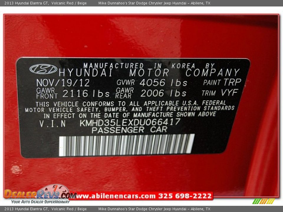 2013 Hyundai Elantra GT Volcanic Red / Beige Photo #12